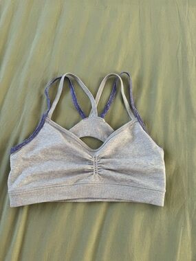 Gray Seamless Ruched Front Bralette with Double Straps